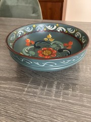 Vintage Norwegian Rosemaling Hand Painted Wood Bowl Folk Art 7.5” Floral Signed