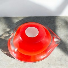 Hand Blown Red Heart Glass Paperweight Figurine Cased Heavy Glass Figure VTG