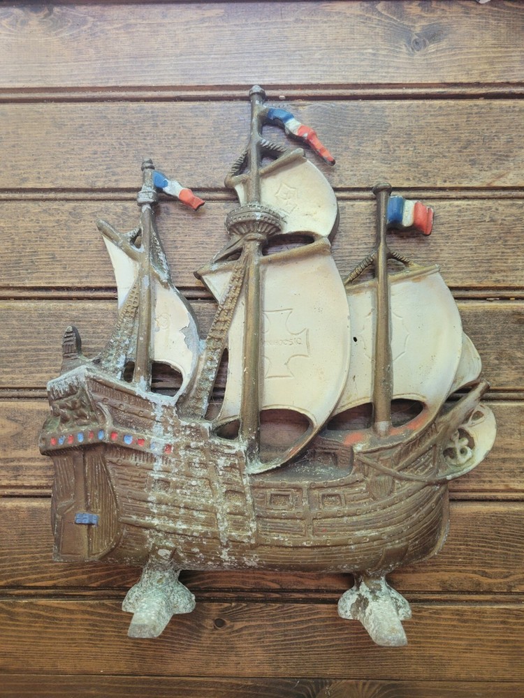 Vintage Nautical Cast Aluminum Clipper Ship Doorstop Valcast 12 1/2” Mancave