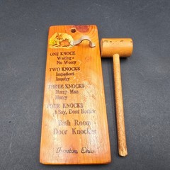 Vintage Wood Bathroom Door Knocker Mallet Novelty Ironton Ohio Made in USA Bunny