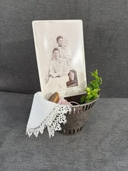 Antique Photo Upcycled Repurposed Primitive Vignette Tabletop Decor Metal & Wood