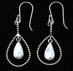 Roman Glass Silver925 Earrings Ancient Authentic 200 BC Fragment Bluish Patina