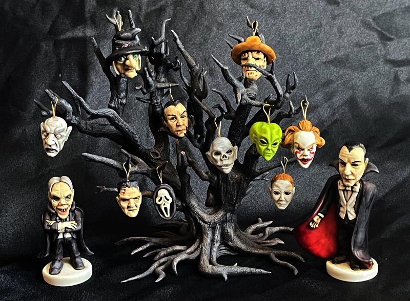Neil Eyre Designs Halloween Haunted 3D Tree 10 Ornaments Witch It Clown Dracula