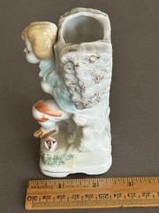 VTG PORCELAIN EDWARDIAN/VICTORIAN BOY WITH BUSHEL OF STICKS SMALL PLANTER VASE