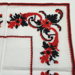 Ukrainian Traditional Cross-Stitched Square 17″ Table Runner in Black and Red