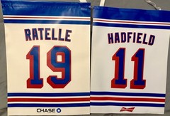NY RANGERS BANNER SET JEAN RATELLE VIC HADFIELD RETIREMENT NIGHT MSG GAG LINE
