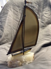 Vintage Mid Century Brass Sailing Yacht Mounted On Onyz Signed by Don DeMott