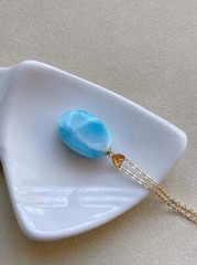 Genuine Natural Larimar Quartz Crystal 18k Pendant certificate