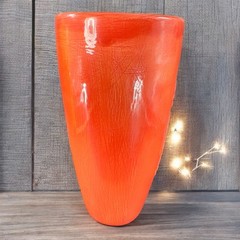 Antique Tall Pottery Vase Embossed Flower USA Hand Made Vase Vessel Orange Red