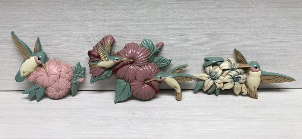 Vintage Set of 3 Hummingbirds Plastic Wall Hanging Decor Made in USA Burwood
