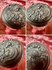 Antique Small Levi & Salaman Glass Jar Pot Sterling Silver Lid Art Nouveau 1900s