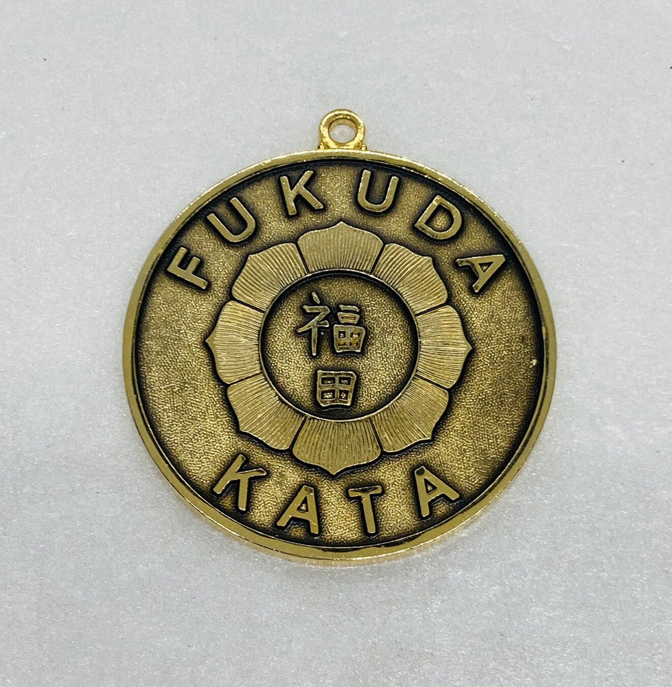 Rare Fukuda Metal Medallion Sakura Flower Design Gold Tone 2” Decor 10