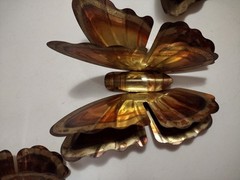 Vintage MCM Homco Set of 3 Metal Brass Copper Hanging Butterflies Wall Art Decor