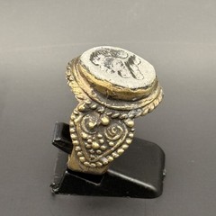 ANTIQUE INTAGLIO KING FACE RING EGYPTIAN ENGRAVED BRONZE RING SIGNET ROMAN 8.75