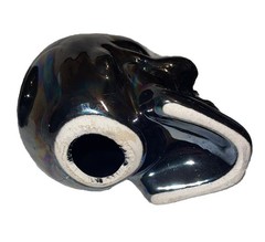 2 Ceramic Skull Skeleton Head Figurines ￼ Black Halloween Fun