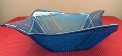 Glass Free Form Handkerchief Bowl MCM Blue Art Glass Vintage