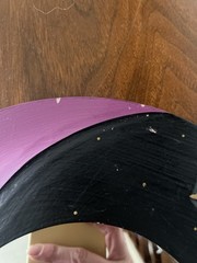 1990s Celestial Crescent Moon & Stars 12” Round Handpainted Wooden Mirror purple
