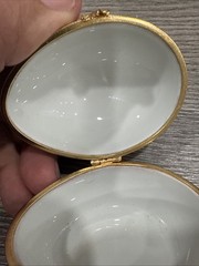 Limoges France White & Gold Floral Bouquet Design Porcelain Egg Trinket Box 3 In