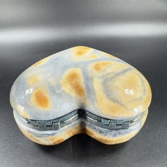 Vintage Hand Made Carved Jasper Heavy Stone Marble Heart Trinket Holder W Hearts