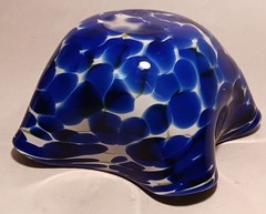KIWI GREEN seattle studio art glass bowl vtg melissa misoda blue sculpture nut