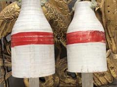 Set of 2 Vintage Bouy Wood White Red Stripe Marked LH-06 Lobster Nautical Decor