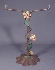 Vintage ITALIAN TOLE Metal Jewelry Holder Stand Roses