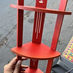 Vintage Art Deco Corner Shelf 3 Tier What Not Shelving Wooden Red Near Mint!!
