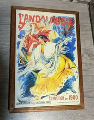 L’Andalousie By Cheret 9″x13″ French Exposition Wood & Ceramic Wall Art Plaque