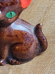 Small Mini Vintage Ceramic Cat Kitten Miniature Brown Orange Ears 2” Unbranded