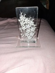 Purk Signed Vintage Hand Etched Lucite or Acrylic sunflowers..
