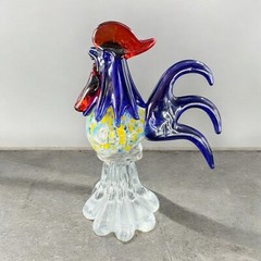 Heavy Art Glass Rooster Chicken Figurine Decor Paperweight Multicolor Glass VTG