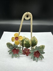 Hand Painted Italian Floral Plate Hanger-Metal Tole Vintage