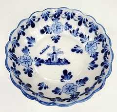 Delft Blue Bowl Trinket Dish Hand Painted Ceramic Windmill Holland Pierce work