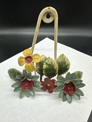 Hand Painted Italian Floral Plate Hanger-Metal Tole Vintage