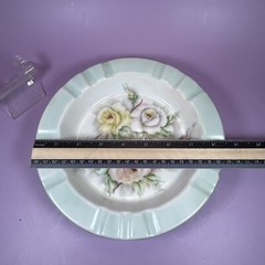 Vintage 1940s Hand Painted Roses 8.75” Ceramic Dish Trinket Bowl Signed