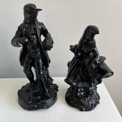 Man & Lady Bird China Figurines. Traditional Style with Modern Twist Black.
