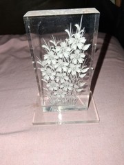 Purk Signed Vintage Hand Etched Lucite or Acrylic sunflowers..