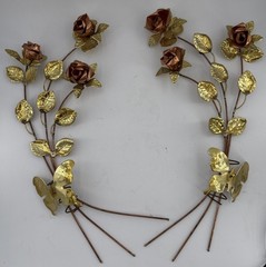 Vtg 2 Hollywood Regency Copper Rose Wall Sculpture Butterflies Wall Plaque Large