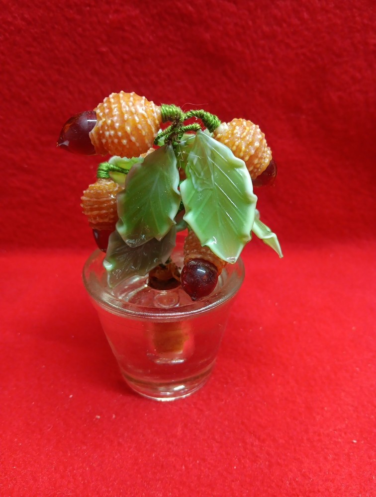 Antique DELICATE Art Glass REALISTIC Acorn Flower Arrangement Bouquet Hand Blown
