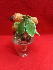 Antique DELICATE Art Glass REALISTIC Acorn Flower Arrangement Bouquet Hand Blown