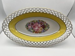VTG Porcelain HAND-painted Schuman Bavarian Reticulated serving dish 11.5” Rose