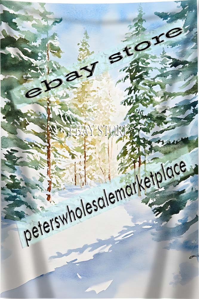 Snowy Forest Tapestry Winter Walk unframed art wall hanging 59X82 in
