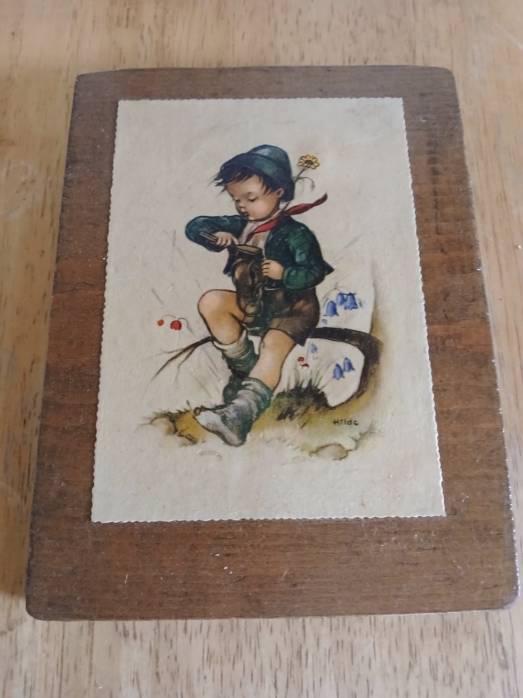 Hilde Hummel German Illustration Print Boy Portrait Mounted on Wood Unframed