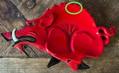 VINTAGE 1980’S 14×8 ARKANSAS RAZORBACKS CERAMIC CATCH ALL DISH VG+ FREE SHIPPING