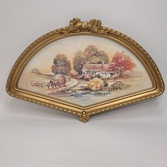 1980’s HOMCO Wall Decor Farm Scene Bridge House Hay Wagon Farm House Fan Decor