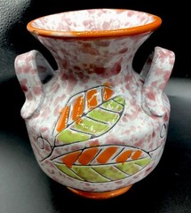 RARE Vintage Handled Made In Italy Orange Splatter Artisan Pottery Vase MCM