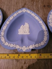 Set of 3 Vintage Wedgwood Heart Blue Jasperware Three ASHTRAYS All VGC