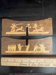 Vtg Marquetry Inlay Wooden Stand Greco Roman Mythology Art Display Base Cherub
