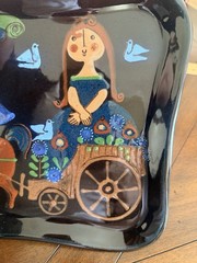 JAKOB STUCKI Switzerland Folk Art 12” Pottery Plate Tray Marked