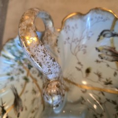 France Porcelain Depose Three compartment caddy Bird painted.